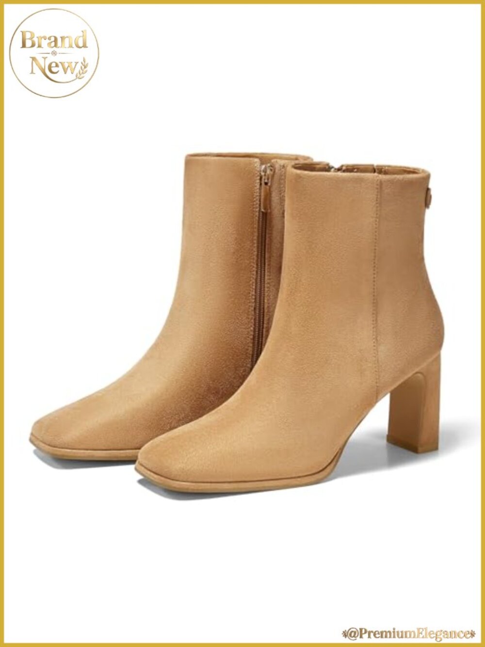 Square Toe Ankle Boots Chunky Block Heel Side Zipper Faux Suede Winter Booties